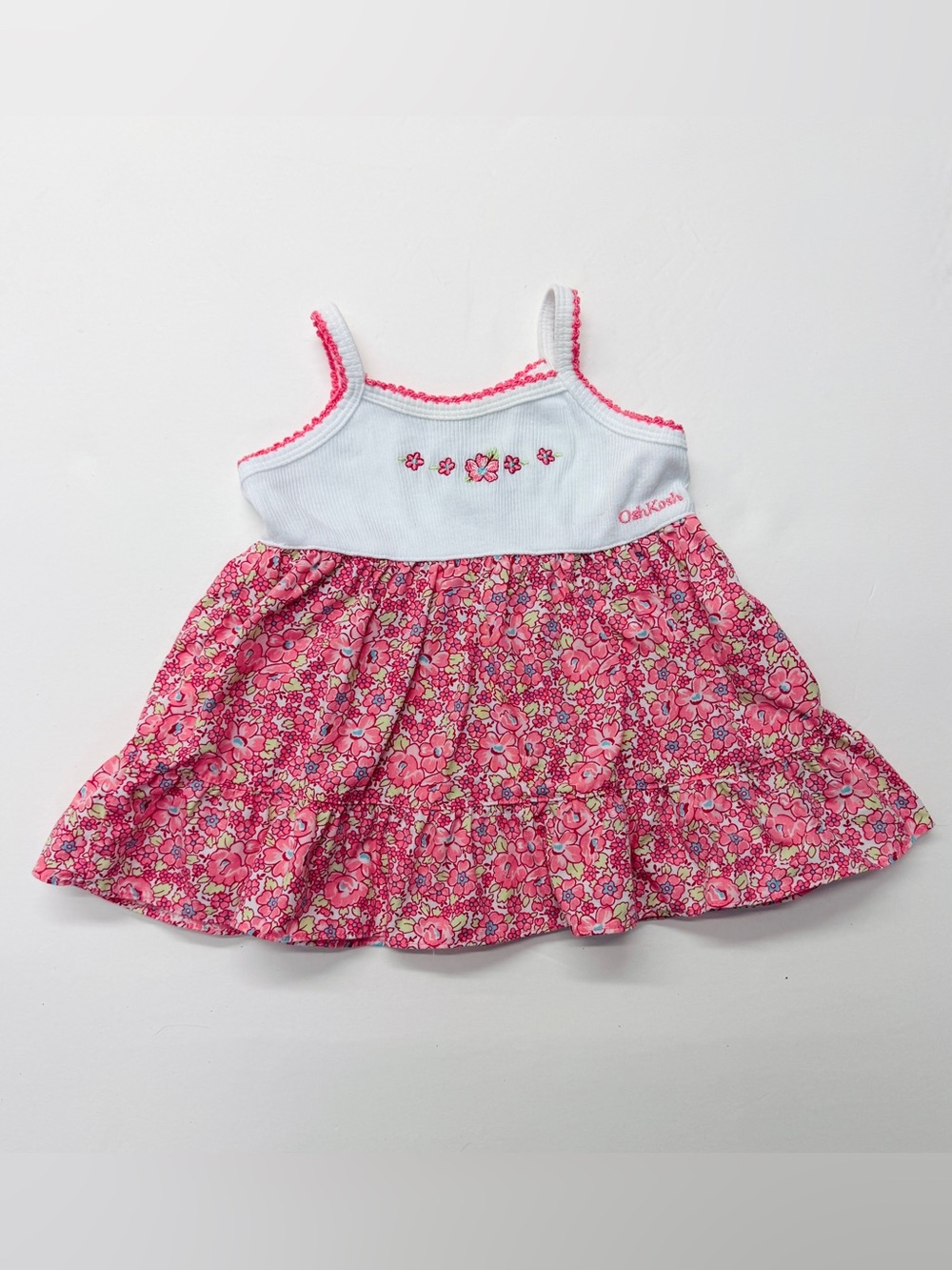 Vintage Y2K 90s OshKosh B'gosh Pink Floral Tiered Sundress Baby Girls Dress